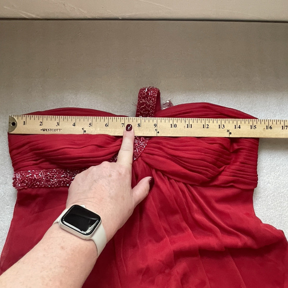 Xscape Dress Women 10 Red Beaded Empire Waist Fairycore‎ Prom Grecian Gown Flowy - Picture 8 of 10